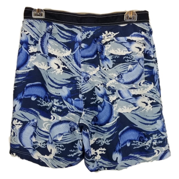 Vtg Tommy Hilfiger Men Swim Trunks Sz L Blue Fish - Picture 2 of 8